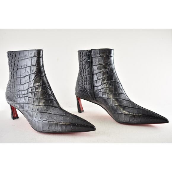 Christian Louboutin Condora Booty 55 Black Silver Croc Ali Ankle Heel Boot 38 - Picture 4 of 15